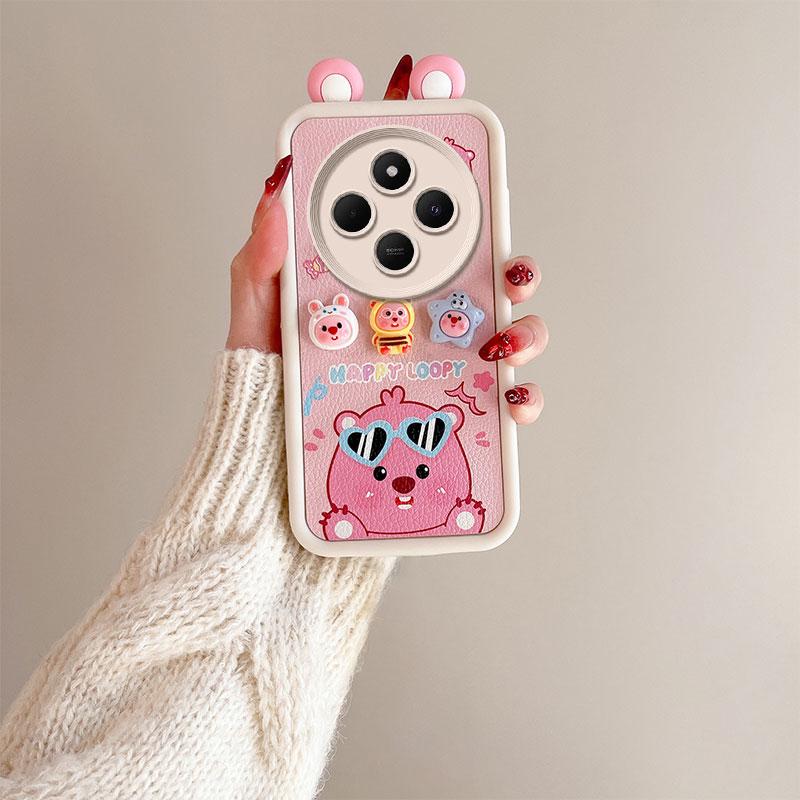 KEYSION Husă cu desene animate 3D cu ureche drăguță pentru Redmi 14C cu brățară Husă din spate a telefonului, rezistentă la șocuri, din silicon moale pentru Xiaomi POCO C75