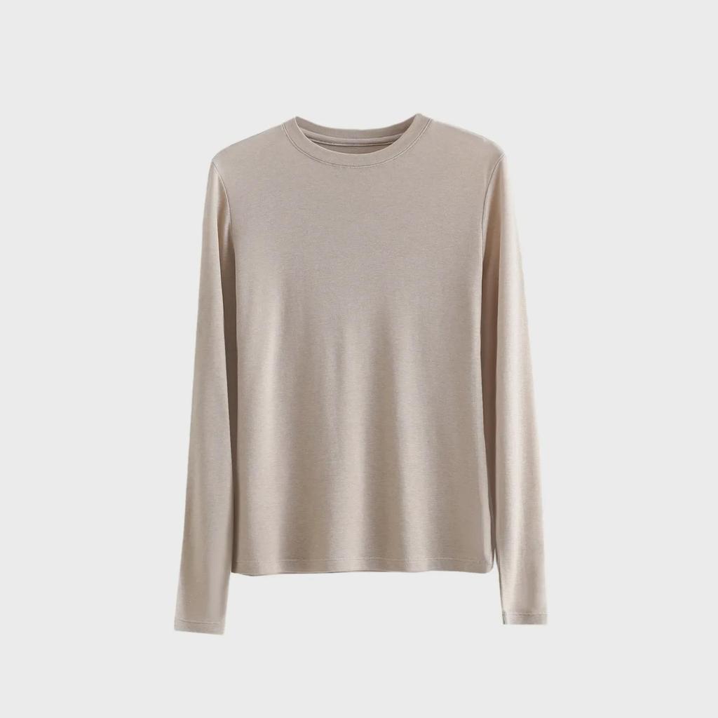 Luxury Tencel Wool Soft Long-Sleeve Slim-Fit Round Neck T-Shirt for Women - 2024 Autumn Collection