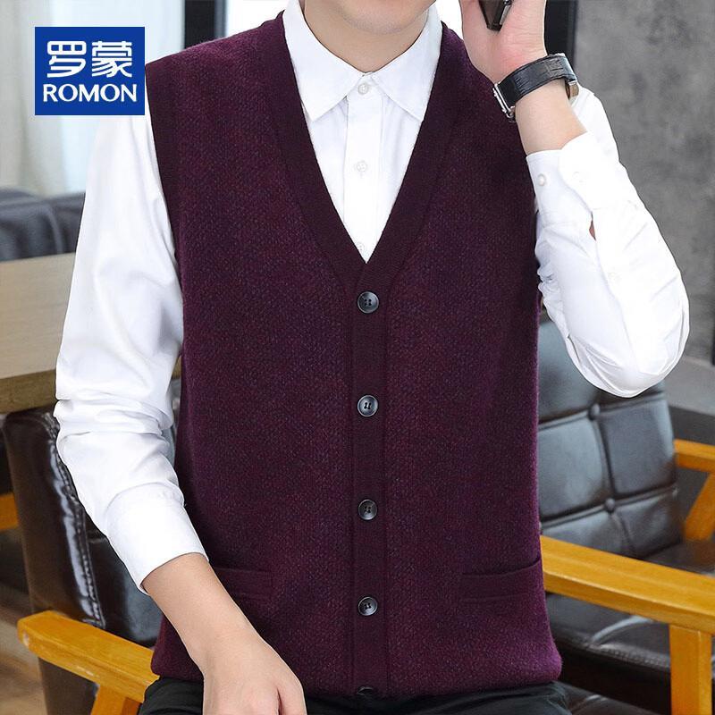 ROMON Herren 100% Reine Wolle V-Ausschnitt Strickweste