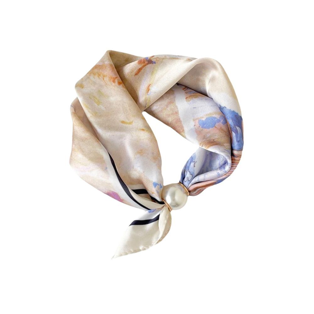 Lightweight Silk Scarf Soft Printed Neck Scarf Accessory Pearl Buckle Scarf Female Style-7