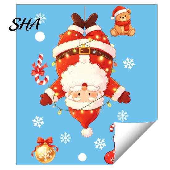 Decorative Glass Stickers for Bathroom Santa Claus Christmas Static Window Clings, with Snowflake Bear Festive Atmosphere Decorations Home Bell