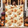 [2D FLAT PRINTING] 1pc Watercolor Pumpkin Sunflower Autumn-Themed Flannel Blanket - Large Size, Soft, Lightweight, and Warm, Suitable for All Seasons 