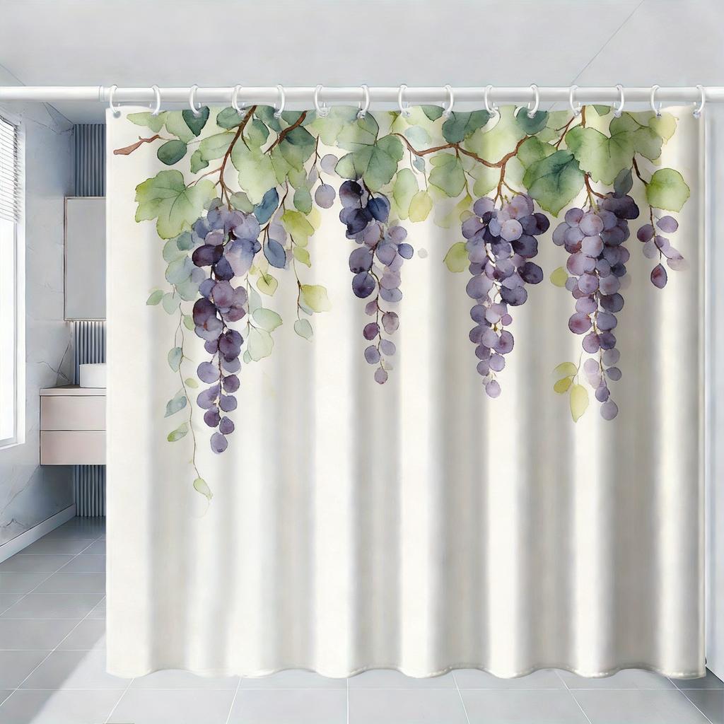 Watercolor Green Hanging Leaves Waterproof Shower Curtain For Bathroom Decor