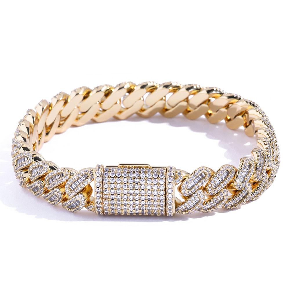 Hip-Hop Mode 12MM Diamant Exquisite Kubanische Kette Quadratischer Und Runder Stein Gemischt Gefasst Mit Kupfer Zirkon Glänzende Halskette