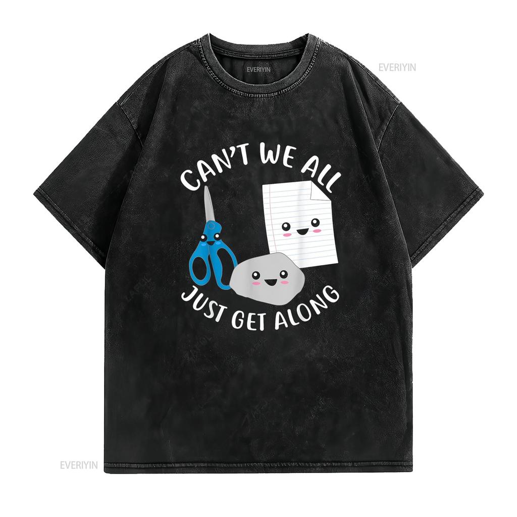 Schere Stein Papier Lustig Kawaii Können Wir Nicht Einfach Alle Gut Auskommen Shirt vintage Gewaschen Vielseitig Weich Grafik Stilvoll homme