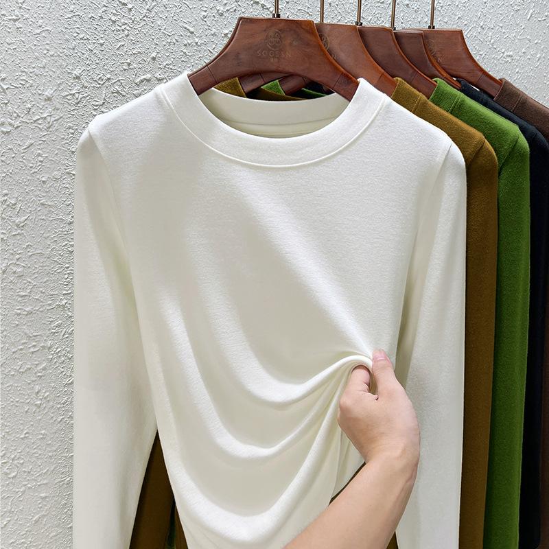 White Top Modal Cotton Crew Neck Bottoming Shirt Summer and Autumn New Long-sleeved T-shirt Imitation Cashmere