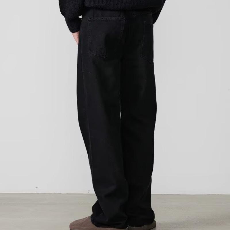 Jeans Homme Noir Coupe Droite - Simple, Coupe Ample, Style High Street pour le Printemps & l'Automne 2025