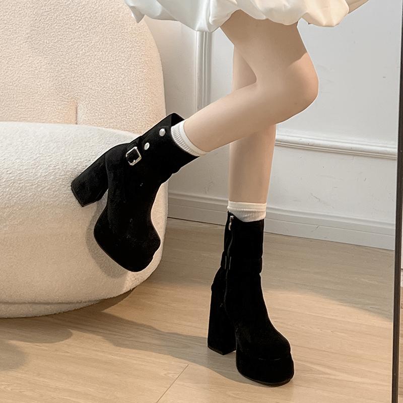 Fashion Autumn Winter Fashion High Heel Women Ankle Boots Belt Buckle Punk Shoes Ladies Short Botas Para Mujer