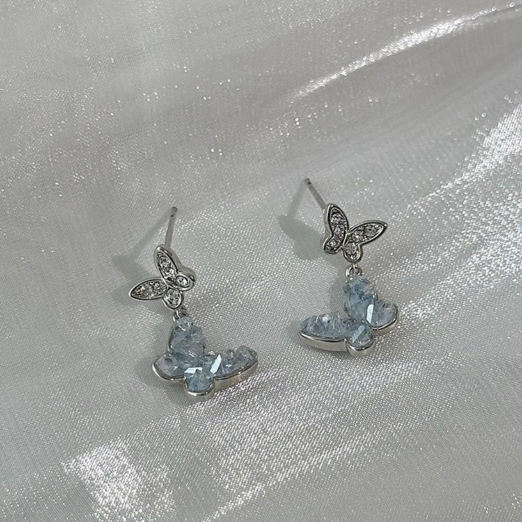 Exquisite Summer Blue Crystal Butterfly Earrings