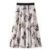 2025 Spring High-Waist A-Line Ink Painting Pleated Midi Skirt for Women