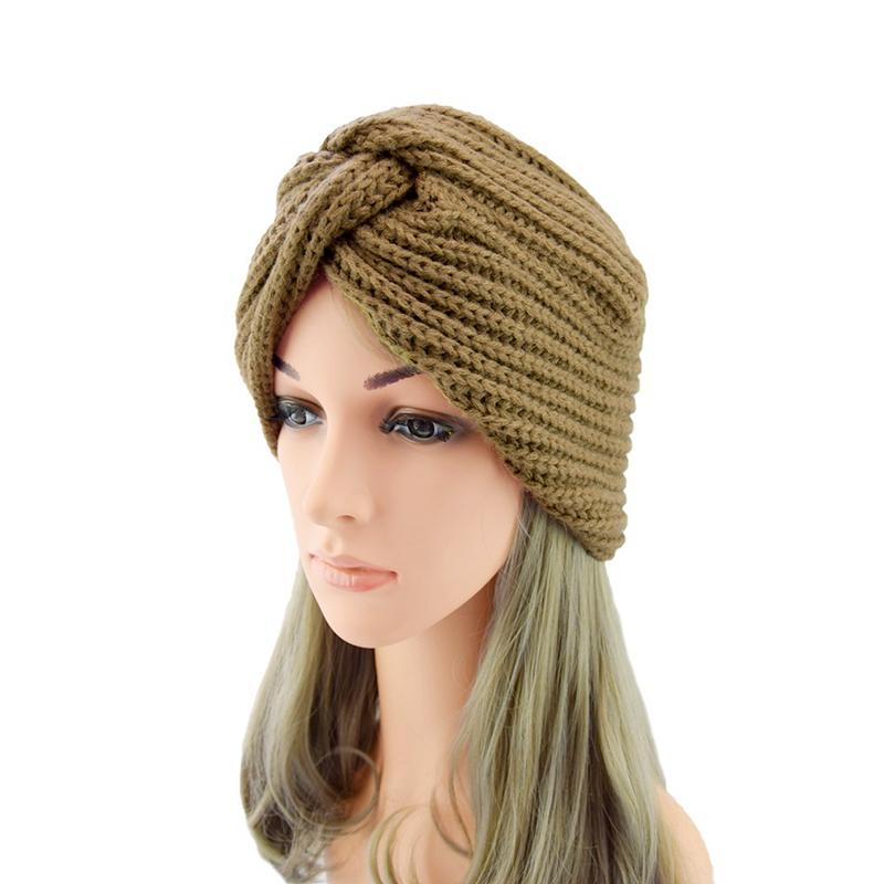 1Pc Women Headwear Head Wrap Hair Loss Turban Solid Color Knitted Cap Polyester