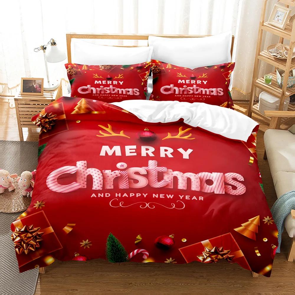 Vrolijk Kerstfeest 3D Geprint Dekbedovertrek Kussensloop Beddengoed Set Twin Full King voor Kinderen Volwassenen Slaapkamer
