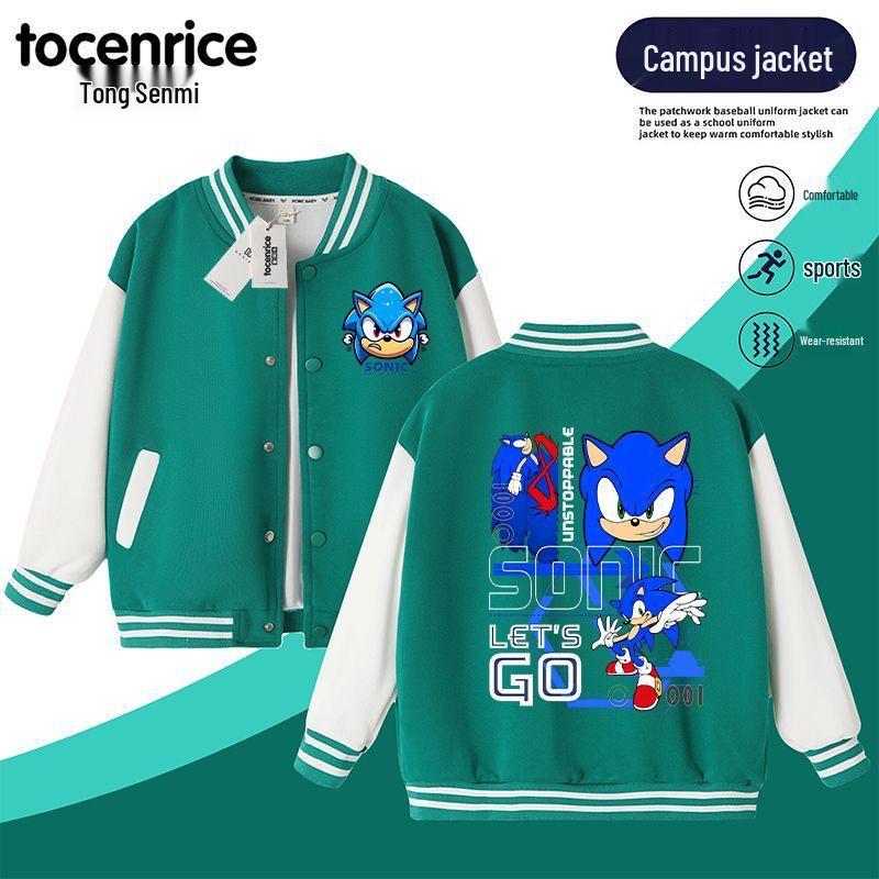 Hedgehog Sonic Boys' Baseball Jacket 2025 Spring/Autumn Kids Casual Top in Medium/Large Sizes