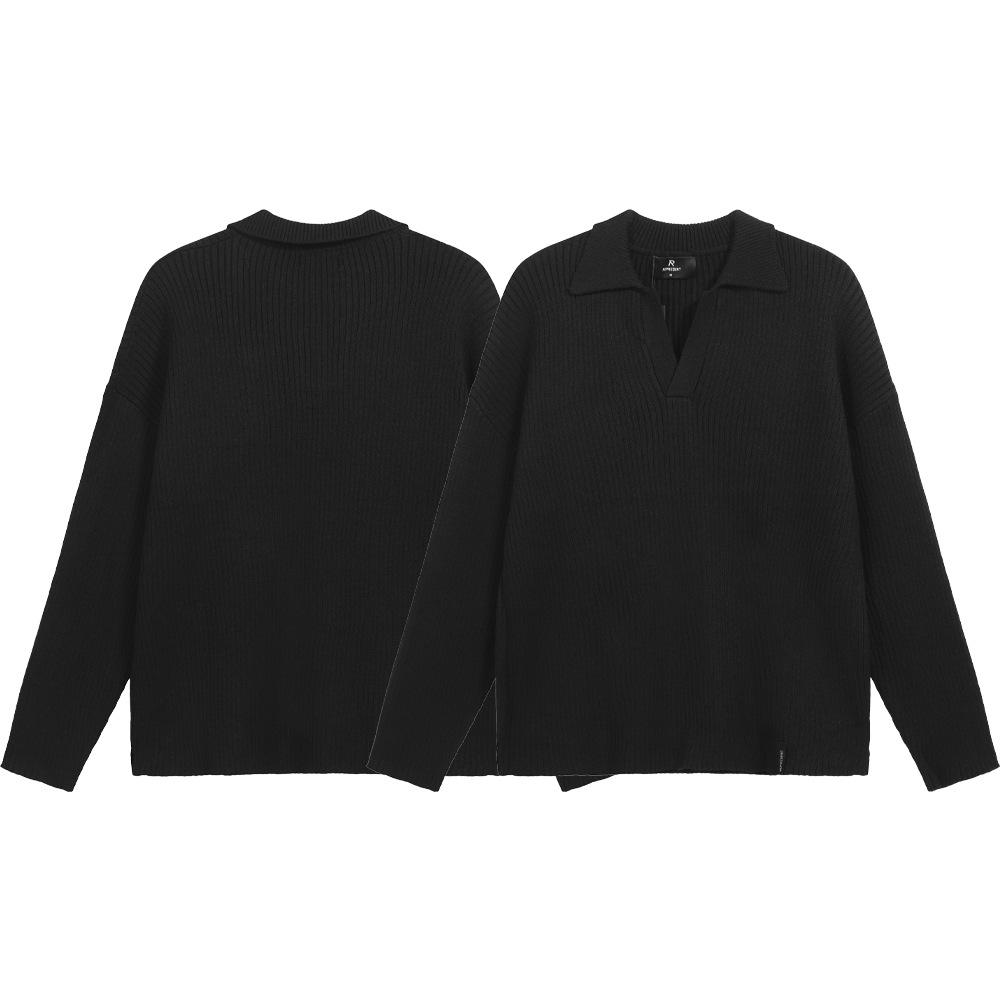 

EastRogue Осенне-зимний минималистичный однотонный свитер с лацканами, свободный и повседневный трикотаж для мужчин. XL чёрный