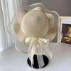 Cappello da spiaggia Donna Protezione solare estiva Cappello a rete con fiocco Cappello da sole a tesa larga Cappello da sole per vacanze al mare