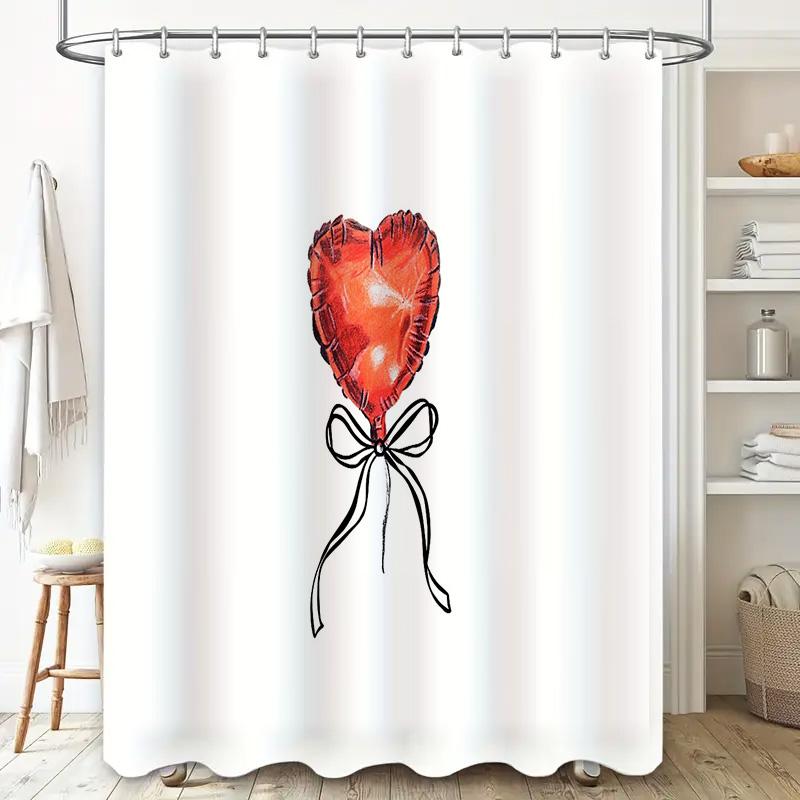Romantic Red Heart Bow Shower Curtain Set Waterproof Bathroom Decor Vintage Floral Pattern Backdrop Washable Liner