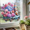 Spring Gnome Window Clings Floral Berries Gnome Glass Stickers Double-Sided Reusable Static Decals