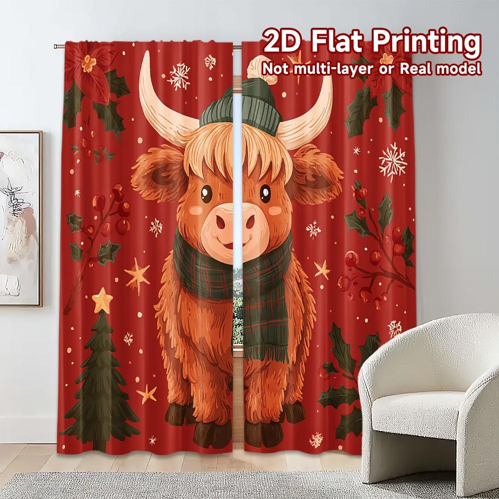 Flat Printing Jit Curtains Without Rod Festive Calf Popular Curtain Fabric Durable Polyester Decorations Set Of 2 Made
