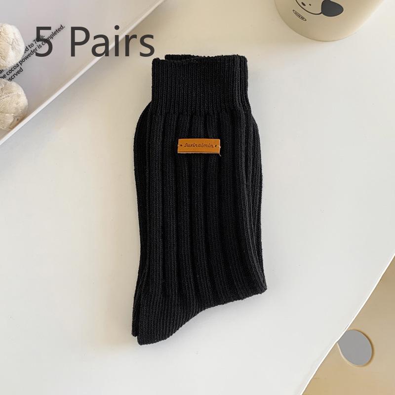 5 Pairs of Female Spring and Autumn New Style Small College Wind Pipe Pile Socks
