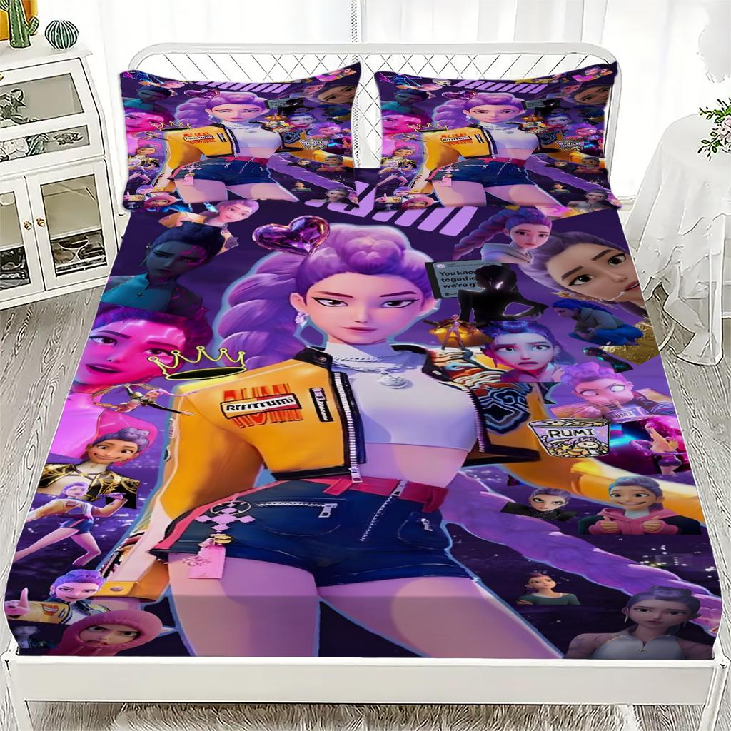 K-Pop D-Demon Hunters Fitted Sheet from Personalized  for Home Decor, Customized DIY Bed Cover Deep Pocket with 2Pillowcases