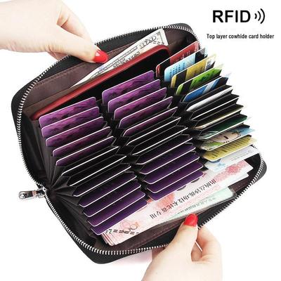 RFID-gesicherte Kartenhülle aus Rindsleder mit Akkordeon-Muster für Damen und Herren mit mehreren Fächern