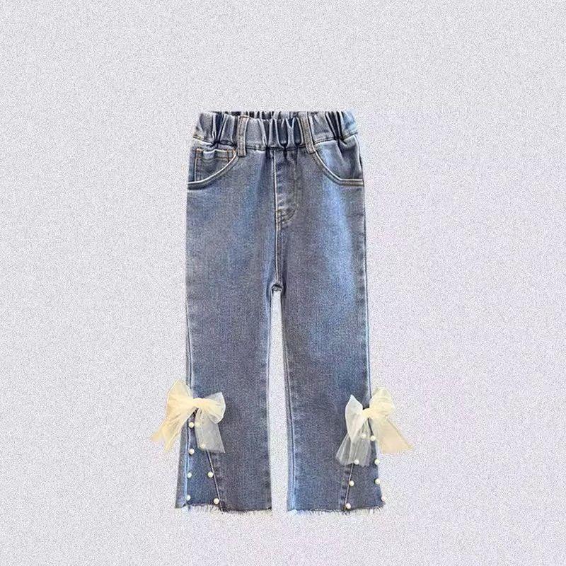 

Модні джинси-кльош з перлами для дівчат 2025 - Еластичні весняно-осінні штани 90