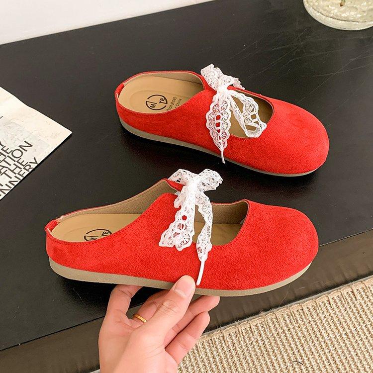 Baotou slippers summer small fragrant lace bow square head French casual sandals