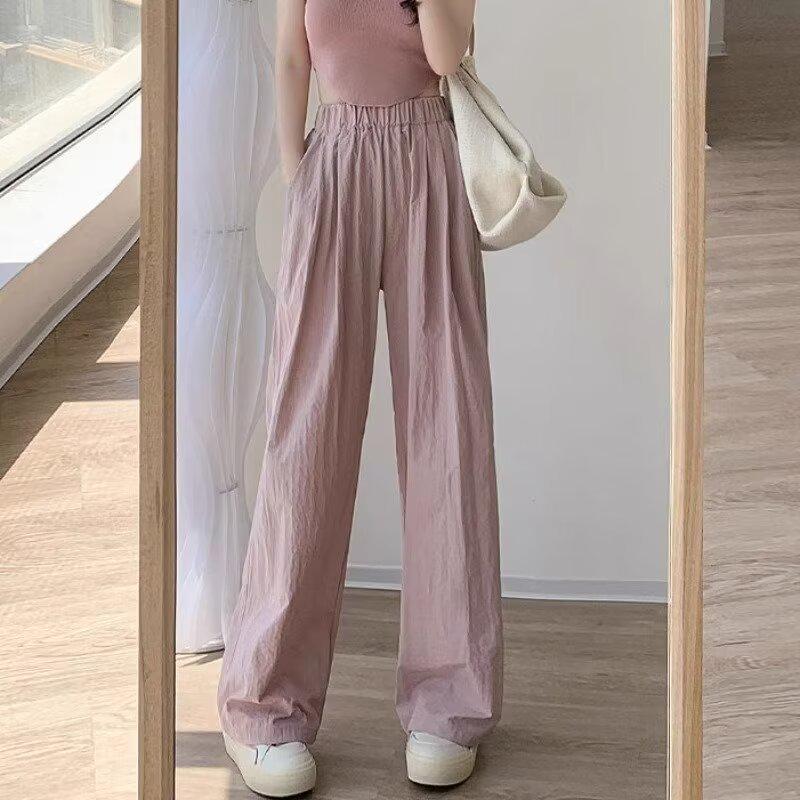 Korean-Style High-Waist Wide-Leg Summer Pants for Women - Ice Silk, Floor-Length