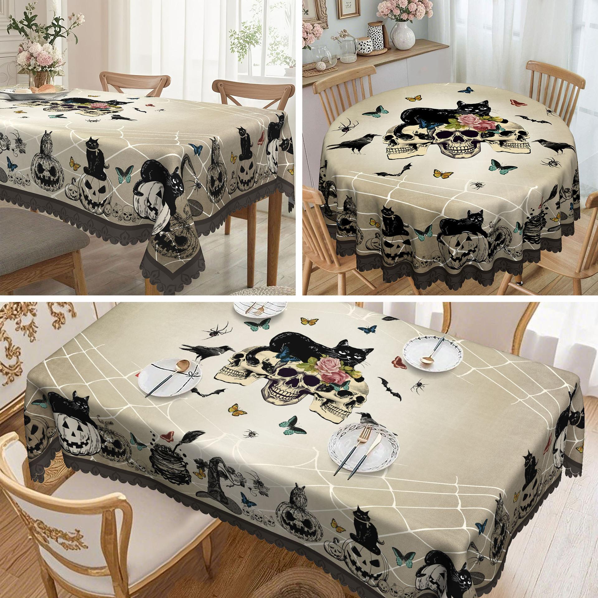 1 Halloween Round Tablecloth 60 Inches - Ghosts, Bats, Pumpkins And Black Cats For Long Tables Round tablecloth-152x152cm