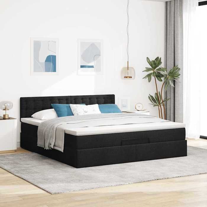 VidaXL Cadre de lit ottoman avec matelas noir 180x200 cm tissu 3311645