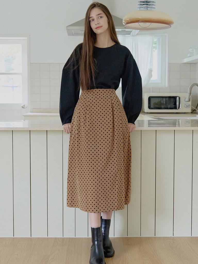 Avang Dot Corduroy Long Skirt - Camel