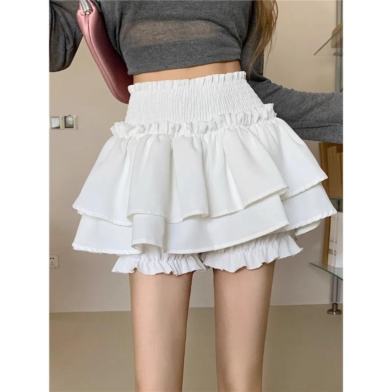 Mini Skirt Cute Sexy Balletcore Elastic High Waist Ball Gown Ruffle Patchwork Lolita Short Korean Sweet Y2K Women Clothing