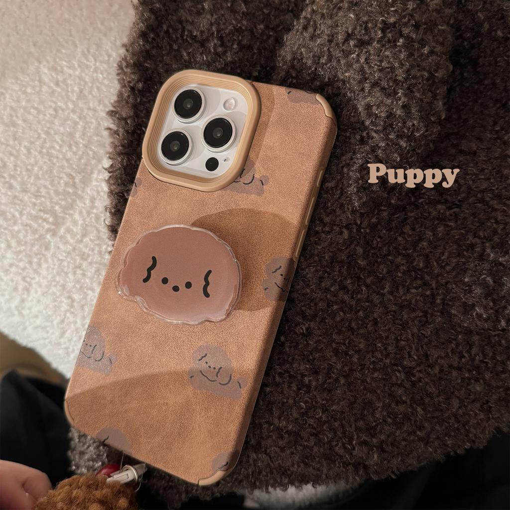 Leather Brown Dog Suitable for Iphone16 IPhone Case 14pro Max Retro Stand 15 Plush Ball 13