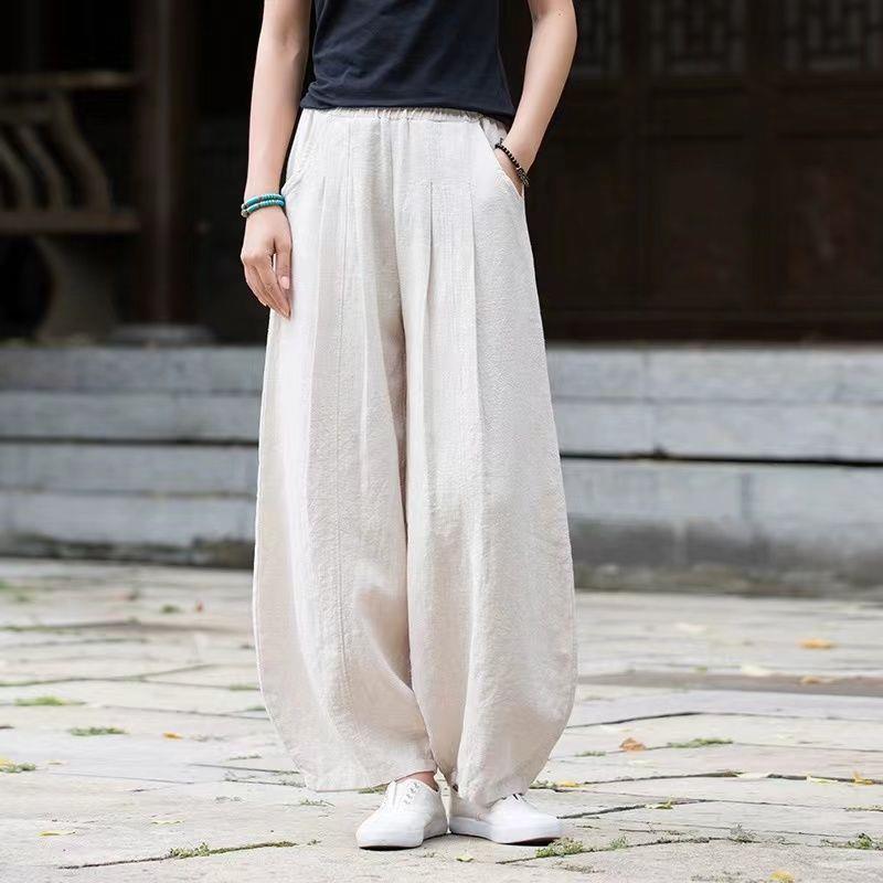 

2026 Women s Zen Artistic Retro Elastic Waist Casual Harem Pants 2XL (140-155 Jin) льняной/естественный