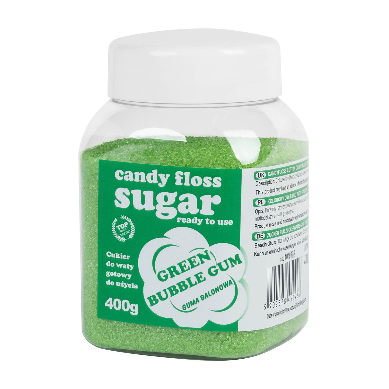Zucchero filato colorato, verde, gusto bubble gum, 400g