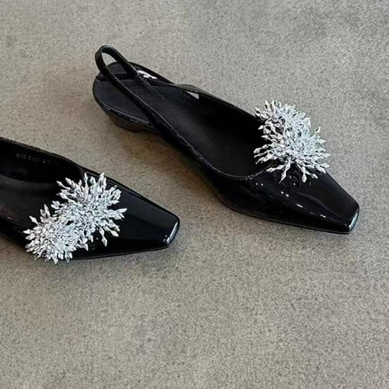 Square Toe Shallow Mouth Sandals Women's Summer New Baotou Flower One Strap Anti-slip Wear-resistant Flat Shoes