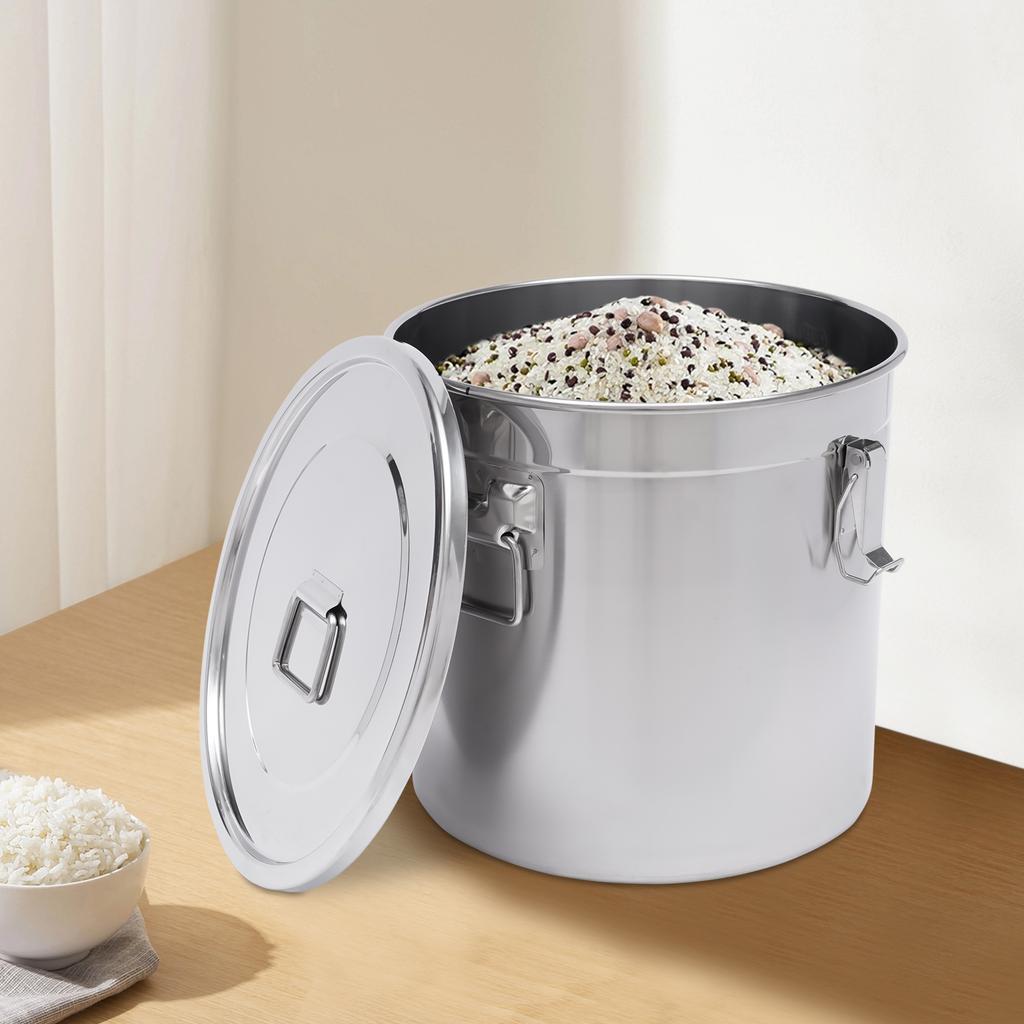 33L Stainless Steel Sealed Bucket 38*36cm For Storing Various Dry/Wet Items, Such As Rice, Flour, Cereals, Tea, Spices