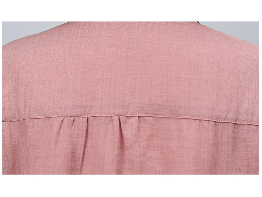 Summer 2025 Retro Embroidered Ramie Blouse: Women's Chic Color Block Age-Reducing Shirt