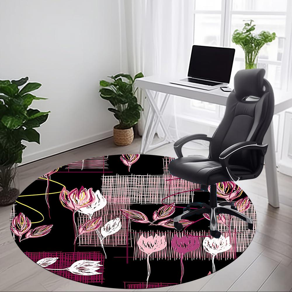 1pc Floral Pattern Office Round Rug, Non-slip, Soft and Durable Office Rug for Interior Decoration, Perfect for Office, Beautiful Decoration yy2603120