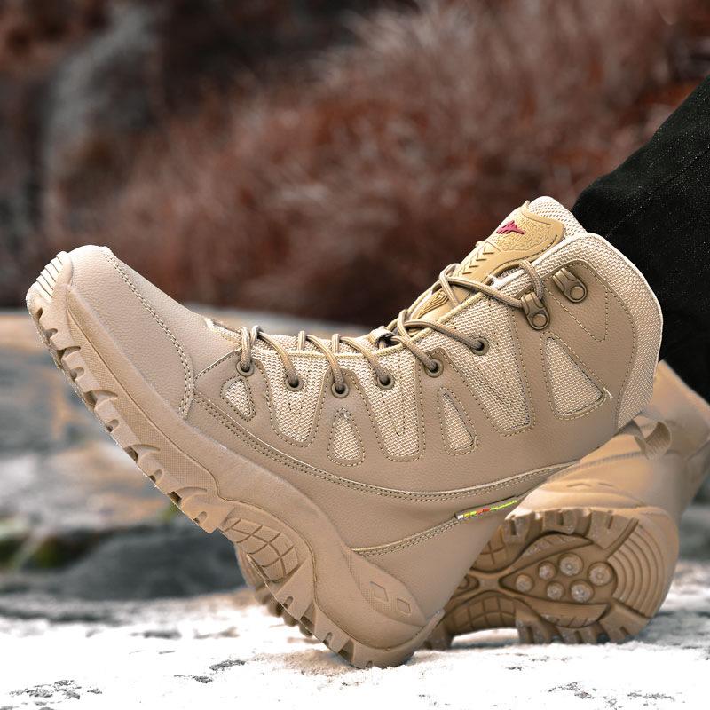 Winter new large size shoes high top outdoor couple soldier combat boots desert mountaineering velvet warm adventure cotton boots