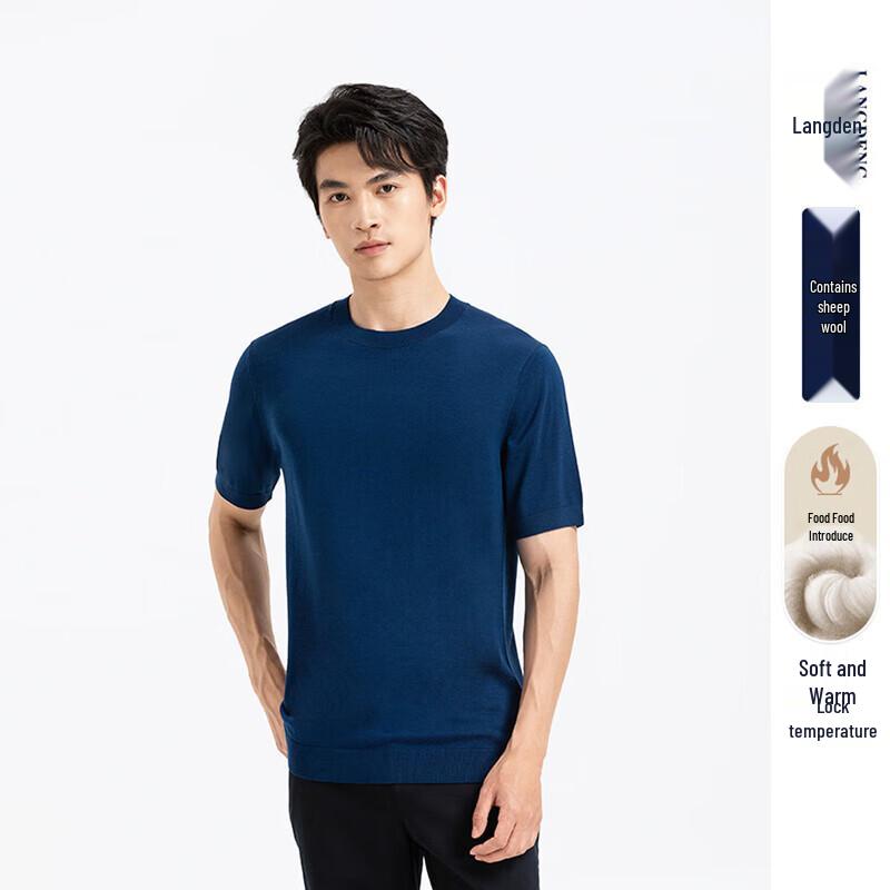 Langdeng Men's Round Neck Short Sleeve Pullover Knit Sweater