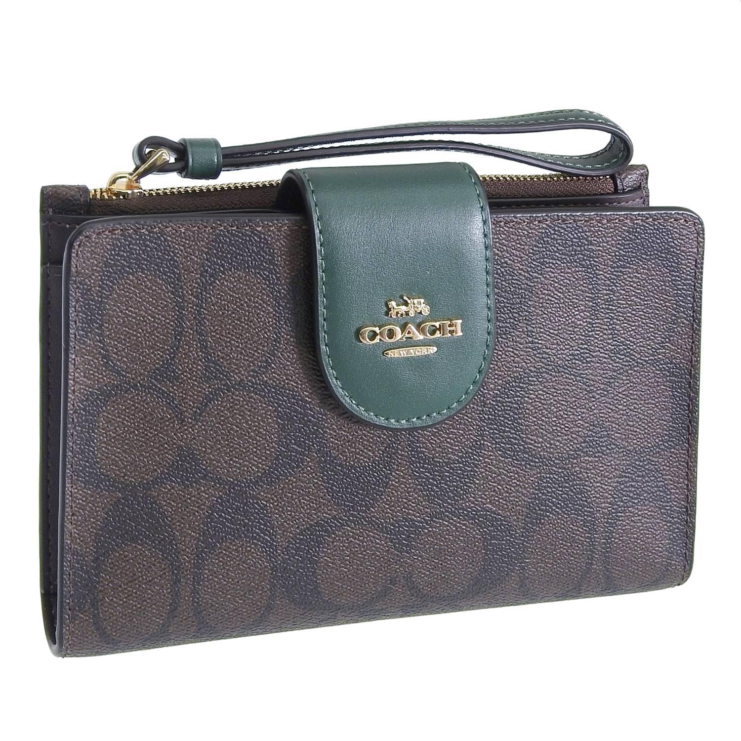 

Кошелек длинный кошелек Bifold Outlet Brand Signature Color Block Tech Wallet Brown Green C2874IMW7C [Coach] женский [Товар]