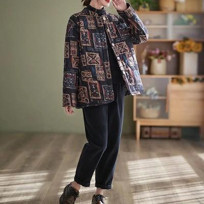 Retro Gesteppte Stehkragen Wattierte Jacke Winter Dicke Wattierte Jacke Lose Wattierte Jacke Damenjacke