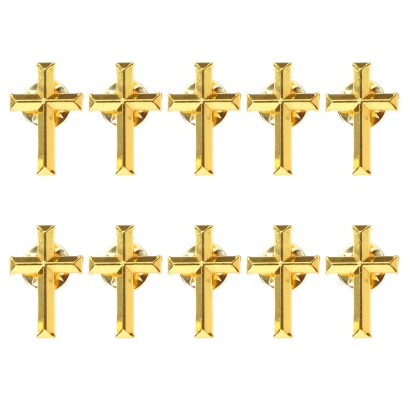 

10pcs/set Golden Cross Metal Badge on Christian Cross Pin Brooch Jewelry For Women Men Party Jewelry Accessories Gifts