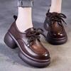 British style platform muffin heel small leather shoes women's autumn 2025 new lace-up loafers versatile casual shoes