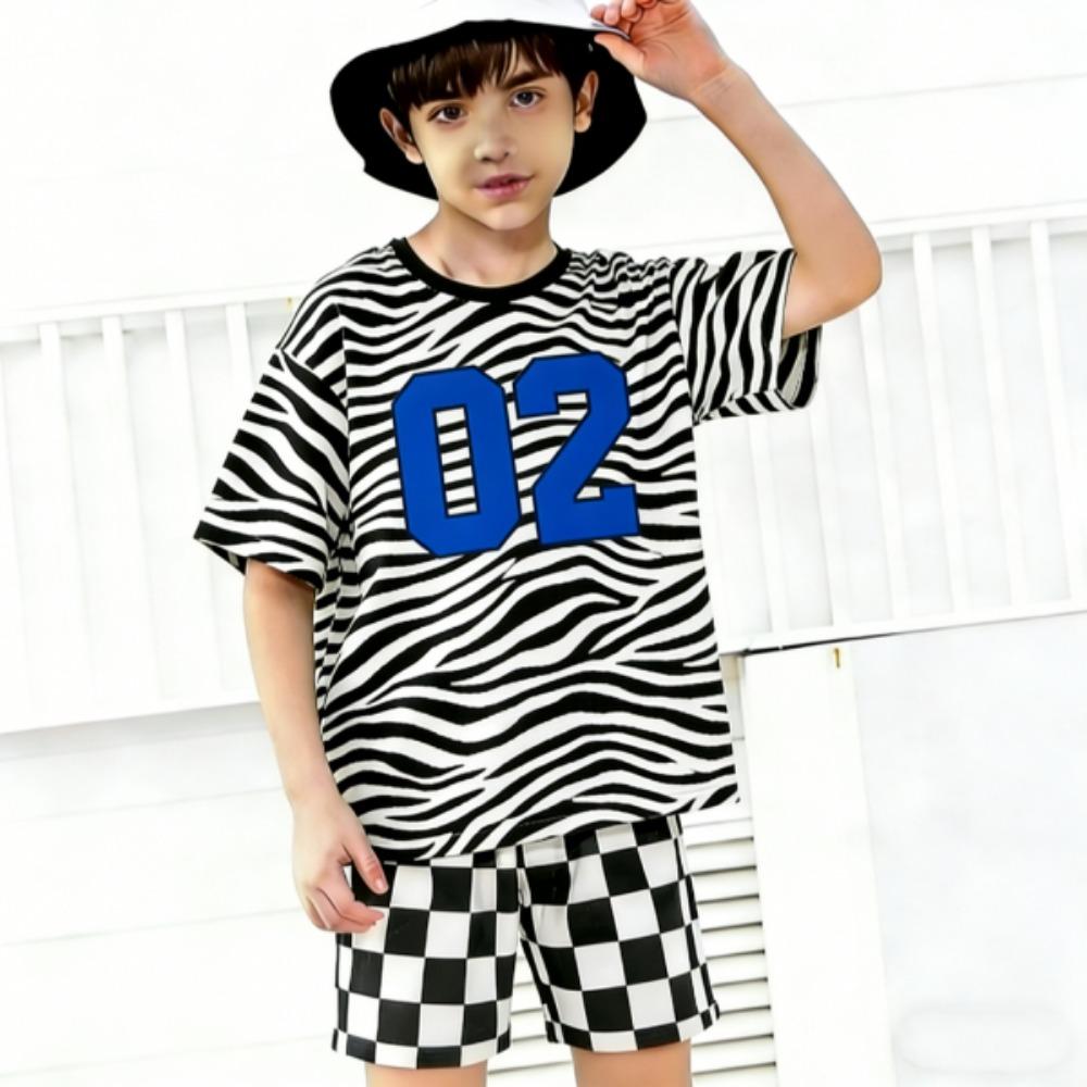 Zebra Colored Multicolored 1-10 Printed Men's T-shirt and Shorts 2 Piece Set Summer Casual Outfit for Men's and Women's Clothing