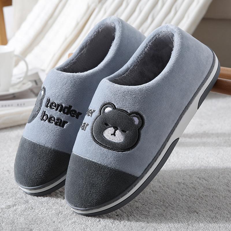 Winter Shoes For Men Home Warm Plush Slippers Indoor House Shoes Thick Sole Cartoon Bear Slippers Women Casual Non-Slip Footwear
