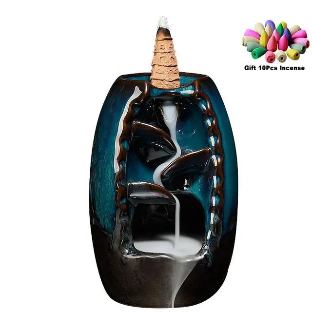 Gift 10 Cones Waterfall Incense 2 Size Lucky Ceramic Censer Home Decor Offfice Ornament