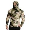 Men Digital Camouflage Print Long Sleeve Hooded Pullover with Integrated Face Covering for Outdoor Activities