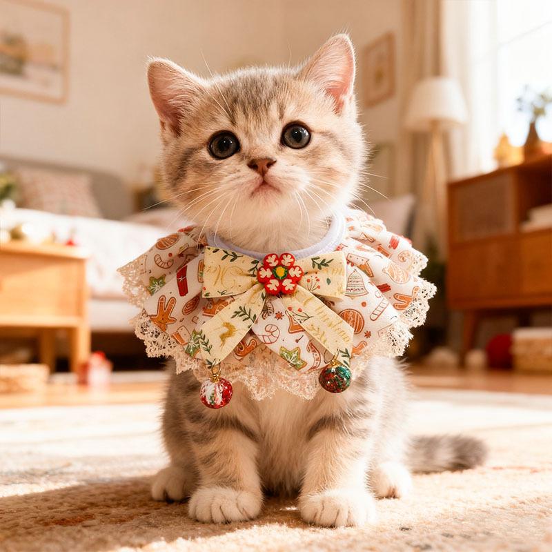 Lace Christmas pet saliva scarf scarf, dress up dog bib scarf, cat collar photo decoration Free size ( 1.5kg to 11kg )